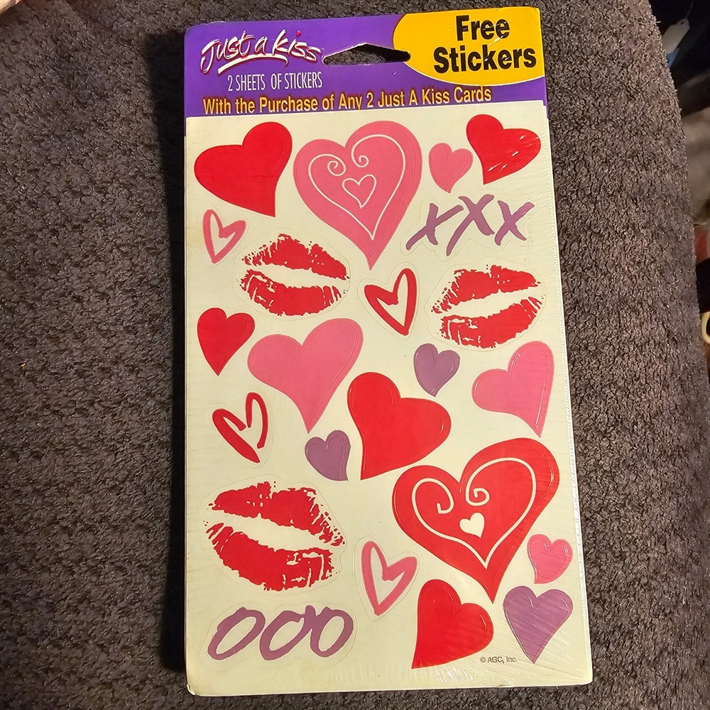 Vintage American Greetings Corp Valentines Day‎ Hearts Kisses Stickers Sealed